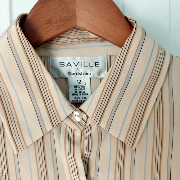 Saville for Nordstrom 100% Silk Striped Button-down Dress Shirt Sz 12 - Picture 4 of 10